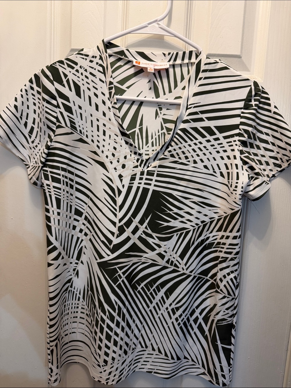 Jude Connally Black and White Palm-Print V-Neck Top
